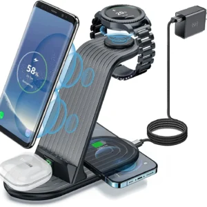 ZHIKE-Chargeur sans fil, Station de charge sans fil, Compatible avec Galaxy Phone, Watch, Buds, 4 en 1, 20W